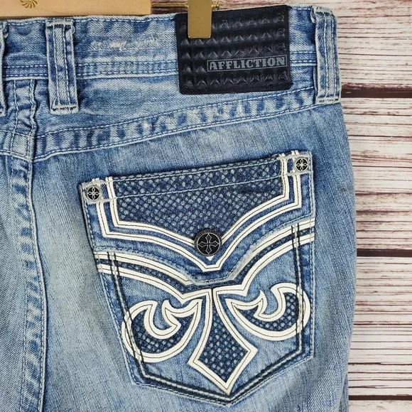 Affliction Premium Mens 34x32 Buckle Blake Distressed Straight Leg Jeans     #49 - Picture 10 of 13